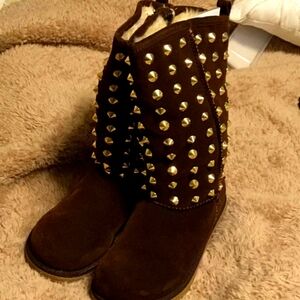 Ugg-like boots with gold studs. Size 6 Brown